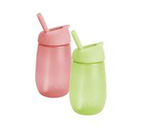 Munchkin Simple Clean Toddler Cup Set | Baby & Toddler Sippy Cups with Straw | BPA Free Non Spill Cup | Dishwasher Safe Baby Straw Cup | Leakproof Silicone Cups - 10oz/296ml | 2 Pack | Green/Pink