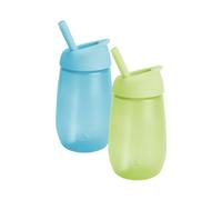 Munchkin Simple Clean Toddler Cup Set | Baby & Toddler Sippy Cups with Straw | BPA Free Non Spill Cup | Baby Straw Cup | Leakproof Silicone Cups - 10oz/296 ml | 2 Pack | Green/Blue