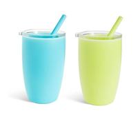 Munchkin Simple Clean Tumbler, Straw Cups for Toddlers 1-3, with Peel Open Straw for Easy Cleaning, Spill Proof Sippy Cup for Kids 12+ Months, 10 Ounce, 2 Pack, Blue/Green