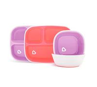Munchkin Splash 4-Piece Toddler Divided Plates and Bowls Dining Set, Baby Food Set with 2 Baby Plates and 2 Baby Bowls, Set for 6+ Months, BPA-Free, Pink/Purple