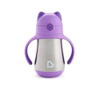Munchkin Stainless Steel Straw Cup | Cool Cat Design |BPA Free Baby & Toddler Sippy Cup| Non Spill Cup | Drinking Bottle with Straw | 237 ml | Purple