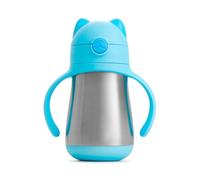 Munchkin Stainless Steel Straw Cup | Cool Cat Design |BPA Free Baby & Toddler Sippy Cup| Non Spill Cup | Drinking Bottle with Straw | 237 ml | Blue