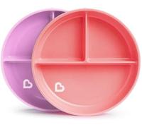 Munchkin Stay Put 2 Pack Baby Suction Plates| Weaning Plates | Pink/Purple