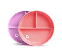 Munchkin Suction Plate Pink 2Pk - Baby Feeding Plate with Sections Strong Grip