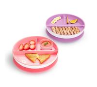Munchkin Suction Plate Pink 2Pk - Baby Feeding Plate with Sections Strong Grip