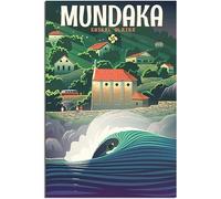 Mundaka Surf Basque Vintage Travel Poster Retro Wall Art Canvas Poster Art Print Room Decor Home Decor Unframed 50x75cm