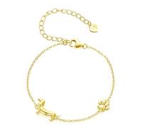 MUNDELL 925 Sterling Silver Cute Dachshund Double Layer Butterfly Link Bracelet Puppy Dog Link Bracelet for Women Fine Jewelry, Adjustable, Sterling Silver, No Gemstone