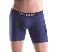 Mundo Unico Mens Trunks Boxer Shorts - Paralelo - Dark Blue Stripes - Cotton - Long Leg - Underwear (L)