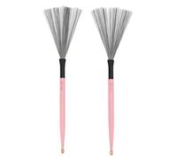 MUNEFE Drum Brushes Set, Double Headed Maple Drumstick Brushes, Portable Percussion Brush for Rock Band, Jazz Folk, Drummers (Pink)