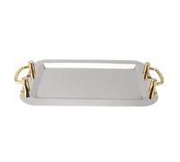 MUNEFE Stainless Steel Serving Tray, Exquisite Elegant Mirror Surfaces Golden Carrying Handle Stainless Steel Dinner Plates, Serving Platters with Handles for Hotel Buffet (Rectangular (Length