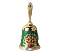 MUNEFE Vintage Brass Hand Bell, Brass Hand Call Bell, Antique Exquisite Carved Pattern Hand Bell for Dinner Wedding Party Family School (Gold with Colorful Green)