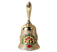MUNEFE Vintage Brass Hand Bell, Brass Hand Call Bell, Antique Exquisite Carved Pattern Hand Bell for Dinner Wedding Party Family School (Gold and Colorful)