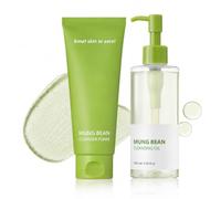 Mung Bean 2 Step Cleansing Duo: Cleansing Oil & Foam Cleanser for Oily Skin | For Oily & Combination Skin, Makeup Remover for SPF, Light Makeup and Daily Oil with Camellia Seed Oil for a Fresh Finish