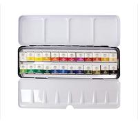 MUNGYO Professional Half Pan Size Water Colors Set in Tin Case/Integral Mixing Palette in The lid (24 Colors)