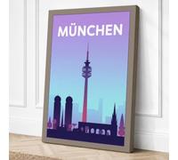 Munich at Dawn Vintage Canvas Wall Art Print 30x20 Inch (76 x 51 cm)