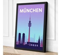 Munich at Dawn Vintage Canvas Wall Art Print 30x20 Inch (76 x 51 cm)