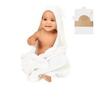 Munich Blue Baby Bath Hooded Towel for Boys and Girls - Soft and Cozy Viscose from Bamboo and Cotton Bath Towel with Cute Bear Ears for Newborn, Infant and Toddler - White, 600 GSM, 35 x 35 inch