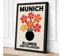 Munich Blumen Poster Retro Canvas Wall Art Print 30x20 Inch (76 x 51 cm)