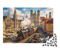Munich Castle Jigsaw Puzzles 1000Pc Recyclable Material Steam Train Senior Puzzles Impossible Hard Difficult Challenging Educational Game for Men 38x26cm/1000pcs