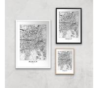 Munich City Map Giclee Art Print - A3 - Wooden Frame