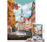 Munich Cityscape Illustration 1000 Piece Jigsaws for Adults Puzzle Stimulate Active Brain And Mind Gentle Relaxing Fun Activity (38x52cm)