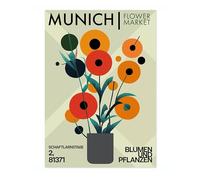 Munich Flower Market Poster Abstract Floral Wall Decor Print Colourful Minimalist Travel Bedroom Wall Art Picture, A1 (Print Only) - 84.1x59.4cm