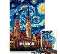Munich Germany Cityscape Starry Night Style 1000 Piece Jigsaw Puzzles for Teenagers Jigsaw Reason Skill Toy Shared Fun Tight Cut Wall Art Decor (38x52cm)