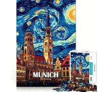 Munich Germany Cityscape Starry Night Style 1000 Piece Jigsaw Puzzles for Teenagers Memory Gain Stress Free Design Assembly Heartfelt Gift (38x26cm)