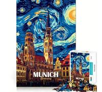 Munich Germany Cityscape Starry Night Style Jigsaw Puzzle for Adults 1000 Pieces Intellect Toy Peaceful Fun Precise Cut Santa Wish List (50x75cm)