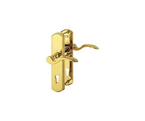 Munich Safety Handle Set on Plate PZ88, Left, Door Thickness 75-80, PVD Brass