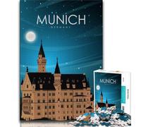 Munich Travel Poster 1000 Piece Jigsaw Puzzles for Adults & Teens,Brain Teaser Game Wall Decoration Unique Birthday And Xmas Gifts 75x50cm