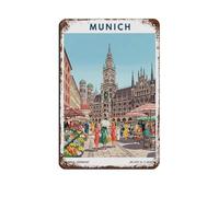 Munich Travel Poster Retro Poster Metal Tin Sign Chic Art Retro Iron Painting Bar People Cave Cafe Family Garage Poster Wall Decoration 8x12inch(20x30cm)
