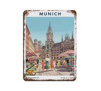 Munich Travel Poster Retro Poster Metal Tin Sign Chic Art Retro Iron Painting Bar People Cave Cafe Family Garage Poster Wall Decoration 12x16inch(30x40cm)