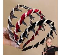 Munichsunny Vintage High Cranium Artificial Pearl Hairband, Yulyoie High Cranium Headbands for Women with Teeth, Stylish Bling Hair Hoop for Wedding,Party Or Daily Wear (Black+Brown+Red)