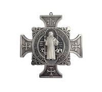MUNIFICENCE DOUBLE SIDED EXTRA LARGE 5 INCH SAINT BENEDICT CROSS MEDAL ANTIQUE SILVER TONE 9 OUNCES/MEDALLA CRUZ PARED SAN BENITO 5 PULGADAS DE ALTO Y 5 PULGADAS DE ANCHO