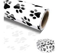 MUNILAIL Paw Wrapping Paper Roll 17 Inch x 33 Feet Black and White Dog Cat Gift Wrapping Paper for Birthday Wedding Baby Shower Holiday Party Wrapping Supplies