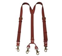 MUNION Leather Mens Suspenders Heavy Duty Y Back Adjustable with 4 Metal Snap Hooks Vintage Mens Suspenders Brace Big and Tall, Red Brown Suspenders for Men, Large
