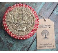 Munja And Reclaimed Fabric Eco Drinks Coasters Or Plant Pot Stands - Set Of 4