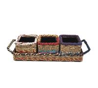Munja & Reclaimed Sari Fabric Plant Pots with Tray - Set of 3