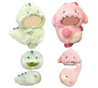 MUNKST 17cm Doll Clothes Set, 2 Pcs Lububu Doll Outfit with Shark & Dinosaur Furry Jumpsuits, Plush Doll Accessories, Dress Up Clothing for 17cm Plush Dolls,Doll Not Included(Pink Green)