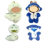 MUNKST 17cm Doll Clothes Set, 2 Pcs Lububu Doll Outfit with Shark & Dinosaur Furry Jumpsuits, Plush Doll Accessories, Dress Up Clothing for 17cm Plush Dolls,Doll Not Included(Green Blue）