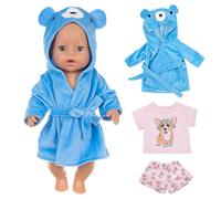 MUNKST 2 Sets Baby Doll Clothes 35-43 cm, Bear Doll Clothes with Pyjamas Underwear Shoes, Includes Nightgown Short Sleeves Shorts for 35-45 cm Baby Doll,Gift for Kids Friends Girls Birthday（Blue)