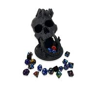MunnyGrubbers - 6.5" Skull Dice Tower - Made in USA - (Random 7PCS D20 Dice Set Included) - No Paint Odorless Plastic - Tabletop Roleplaying Game - Dice Roller - DND - D&D - (Black)