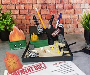 Munnygrubbers - Upgraded Dumpster Fire Zen Garden - Made in USA - Large 7" x 7" - Fine Sand Included - Desk Accessory Box Garden - Funny Novelty Gift - Fidget Stress Relief