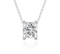 munone 1ct Moissanite Horn Pendant Necklace 14K White Gold Plated Sterling Silver D Color Ideal Round Cut Simulated Diamond Solitaire Necklace Birthday Valentine's Day