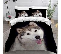 MUNOOR 3 Piece Alaskan Malamute Bedding Set King Size 3D Print Pet Puppy Duvet Cover for Adults Luxury Bedroom Decor Microfiber Comforter Cover with 2 Pillowcases All Season Quilt Cover