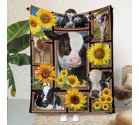 MUNOOR 3D Cow Sunflower Blanket Throw Animals Flowers Soft Fluffy Flannel Blanket Bed Couch Sofa Blanket Warm Blanket for Kids Boys Adults Travel, Couch, Camping, Picnic (40"X28")