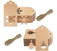MUNSKT 100 Pieces Paper Gift Tags Christmas Tags with String Tag for Presents Kraft Tag Kraft Hang Labels Christmas Tree Snowflake Shape Hanging Labels with Twines