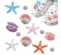 MUNSKT 12 Pieces Summer Shoes Charms Set Cute Starfish Seashell Pearl Shoe Decoration Beach Iridescent Seashells Starfish Pearls Charms Girly Bling Shoe Decoration For Women