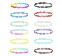 MUNSKT 12PCS 90s Neon Chokers Kit, Stretch Elastic Gothic Necklace Colorful Lace Tattoo Chain for Women Girls Gift Party